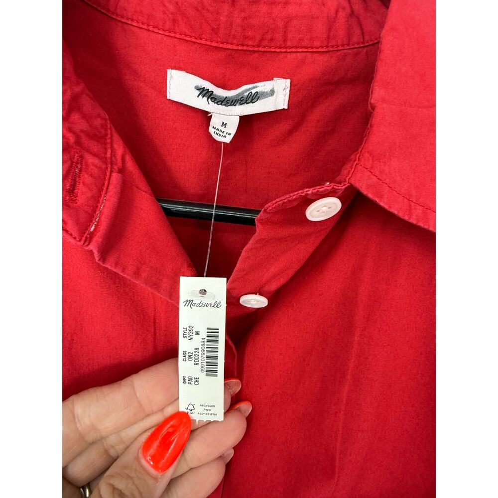 NWT Madewell The Easy Shirt in Poplin Cherry Red Button-Up Oversized Cotton M - Picture 6 of 10
